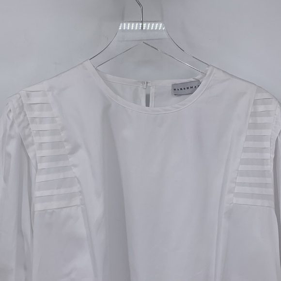 Harshman Delaney blouse top shirt white cotton pleated 3/4 sleeves new Medium - Picture 3 of 6